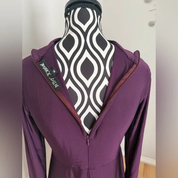 Vintage 90s Betsey Johnson Eggplant Purple Mock Neck Emo Witchy Skater Dress - Picture 4 of 10